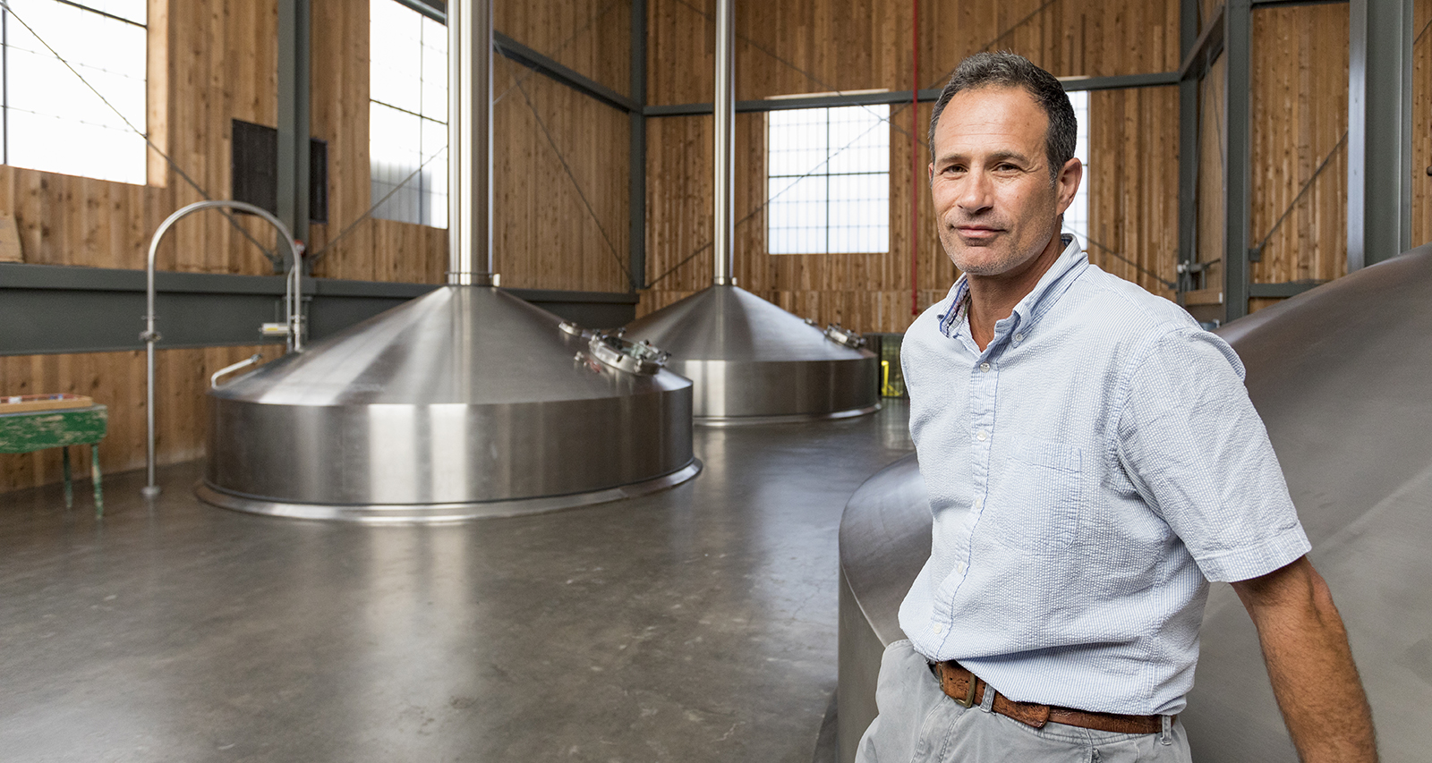 Sam Calagione '92 in brewhouse at Dogfish Head brewery.